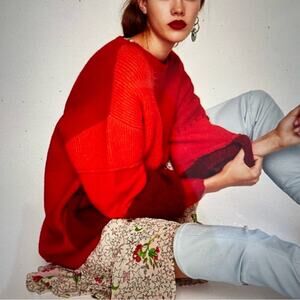 Zara Red Colorblock Oversize Boxy Sweater Small